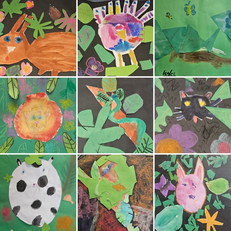Collage of childrens animal artworks